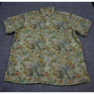 Yiume Shirt Men's XL Tropical Flamingo Hawaiian Floral Short Sleeve Button Down